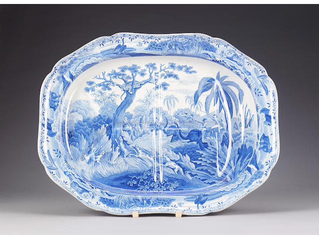 A Spode 'Indian Sporting Series' tree and well platter, circa 1815-25,