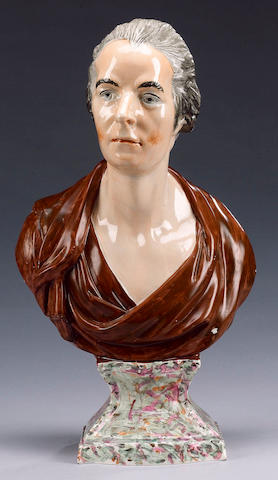 A large enamelled pearlware bust of William Pitt the Younger, circa 1810,