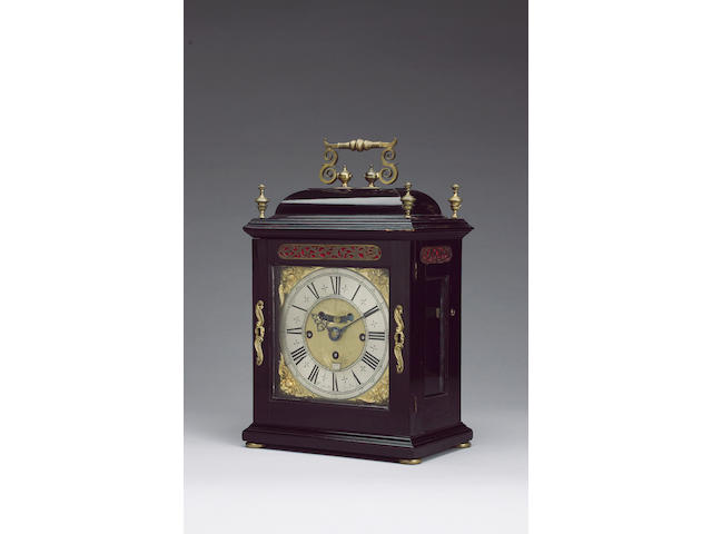 An early 18th century ebony veneered quarter chiming bracket clock William Speakman, London