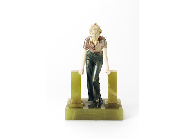 Ferdinand Preiss, circa 1925 'The Stile' a Fine Cold-Painted Bronze and Carved Ivory Figure