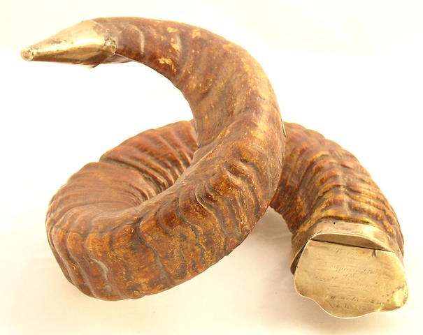 A Victorian Masonic ram's horn snuff mull,