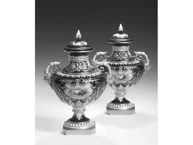 Royal Worcester, A pair of vases and covers by Chivers, dated 1903,