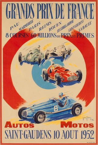 An original 1952 Grand Prix de France advertising poster 38x59cms.
