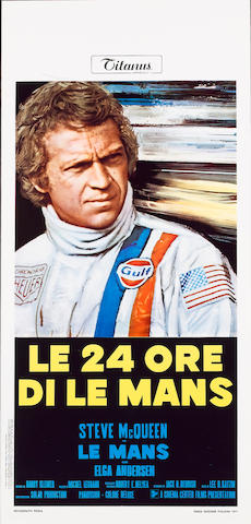 An original 1st edition 1971 Italian issue 'Steve McQueen Le 24 Ore di Le Mans' advertising poster 33x71cms.