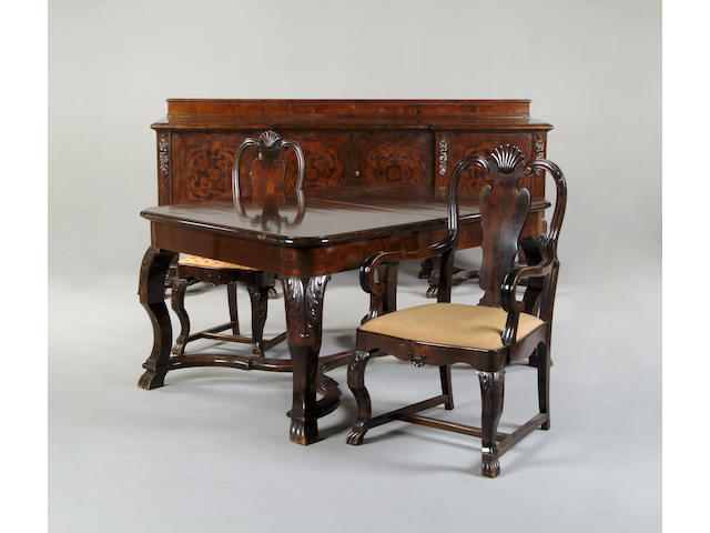 A Dutch stained walnut dining suite