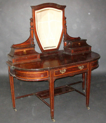A late Victorian mahogany, satinwood crossbanded and line inlaid three piece bedroom suite,