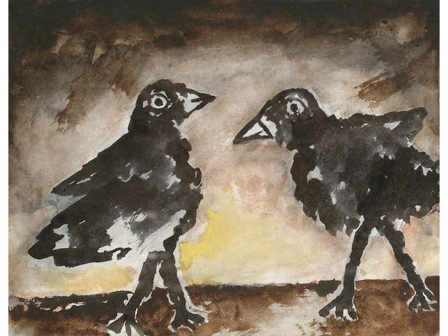 Josef Herman (British, 1911-2000) Two Birds 19.5 x 25cm (7 3/4 x 9 3/4in)