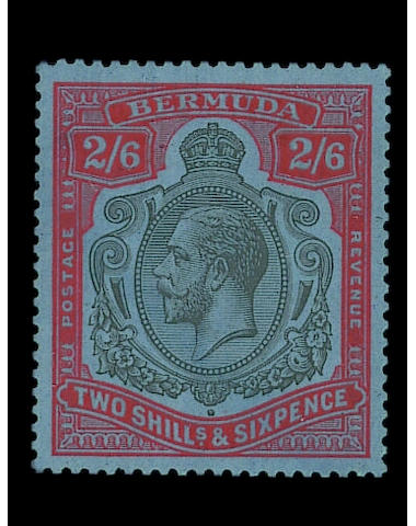 Bermuda: 1924-32 Script 2/6d. black and bright orange-vermilion on deep blue, fine and fresh unmounted mint. Brandon Certificate (1990). S.G. &#163;3000+ (461)