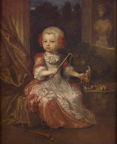 Constantyn Netscher (The Hague 1668-1723) Portrait of a young boy, small-full-length, in a 49 x 40 cm. (19&#188; x 15&#190; in.)