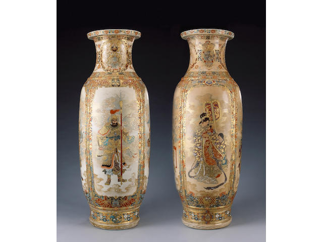 An Impressive Pair of Satsuma-style Stoneware Vases,