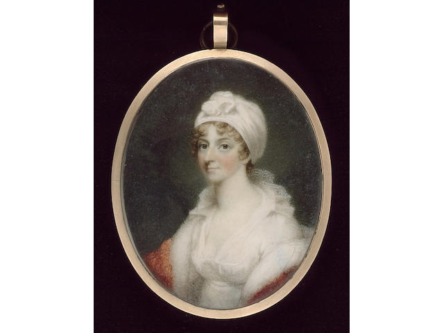 John Wright, A Lady, wearing white dress with frilled collar, red shawl and white turban