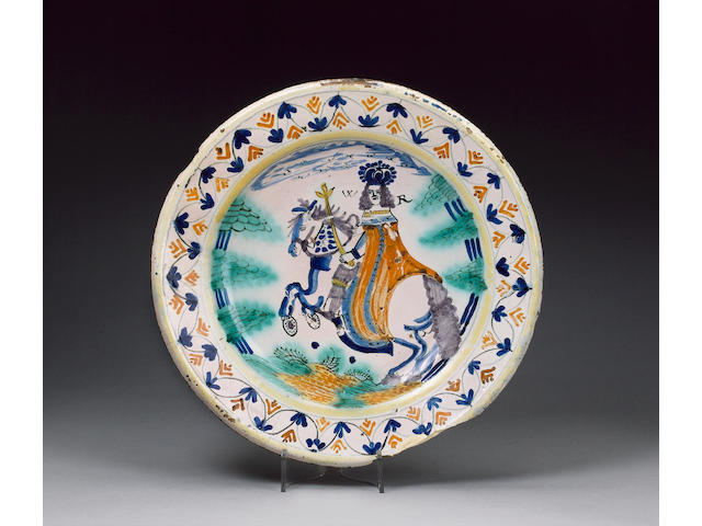 An English delft William III charger circa 1690