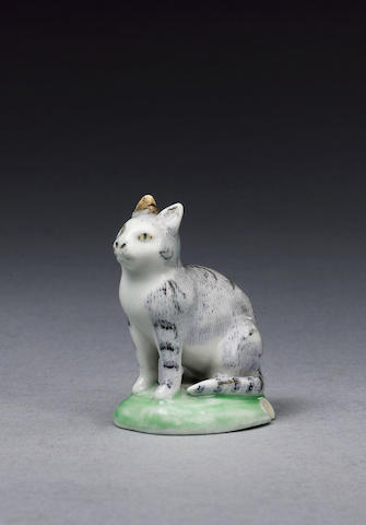 A Lowestoft model of a cat circa 1780