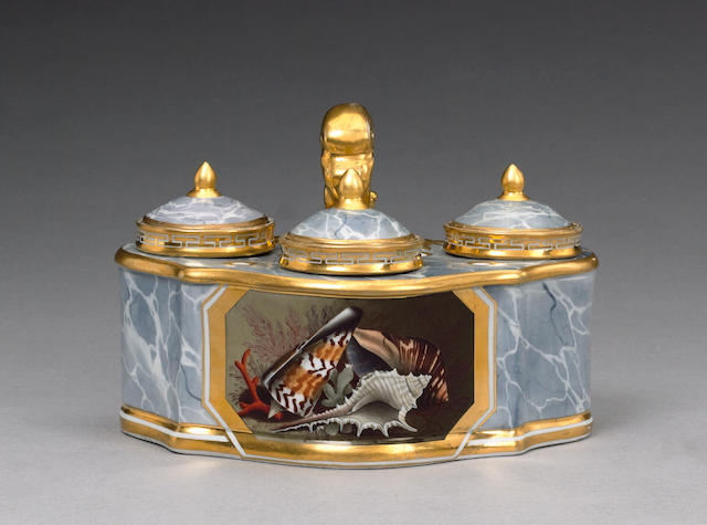 A Flight and Barr inkstand, three liners and three covers circa 1800