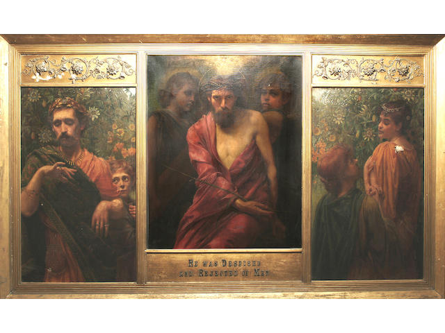 W. Savage Cooper (British, fl.1882-1903) 'He was despised and rejected of men', the central panel 99 x 79 cm (38 7/8 x 31 1/8 in), the side panels 99 x 58.5 cm (39 7/8 x 23 in)