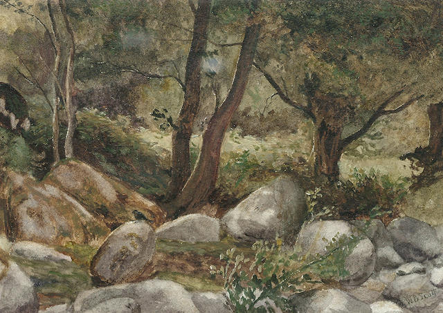 William Bell Scott (British, 1811-1890) A wooded hillside, 12.5 x 17.5 cm (...