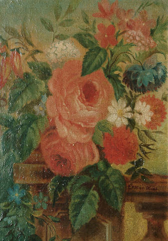 Hermina van der Haas (Dutch, 1843-1921) Still life of flowers on a balustrade 33 x 23 cm (13 x 9 1/8 in)