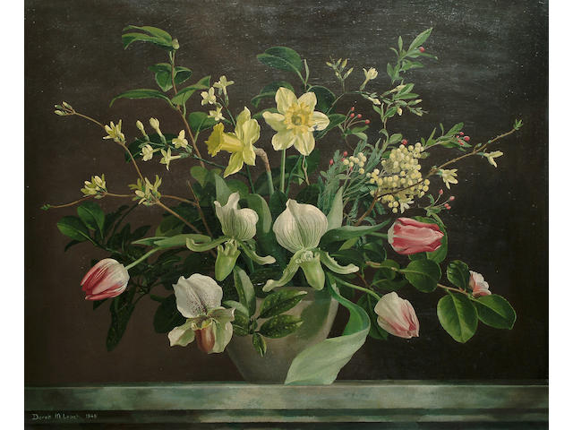 Derek M Leach (British, 20th Century) Floral still life 49 x 59cm (19 1/4 x 23 1/4in)