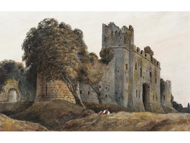 Peter de Wint O.W.S., (British, 1784-1849) The gate of Caldecot Castle, near Chepstow, Wales 28.6 x 44.4 cm. (11 1/4 x 17 1/2 in.)
