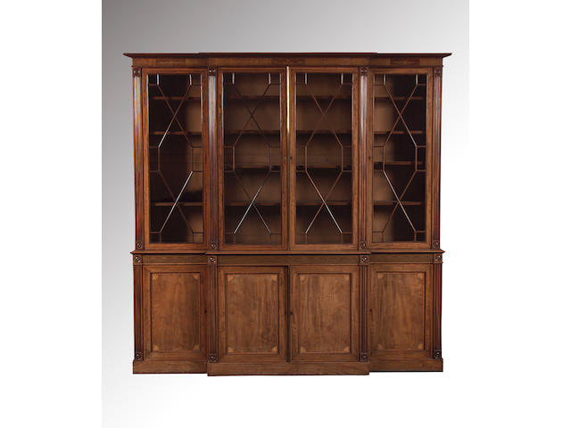 A 19th Century George III style mahogany and satinwood crossbanded breakfront library Bookcase,