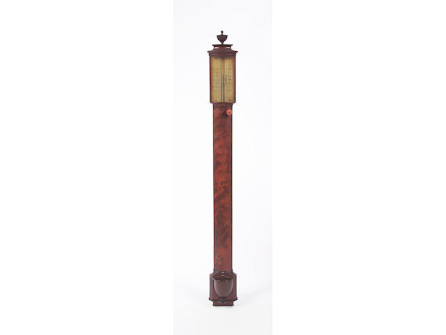 A George III mahogany bowfront Stick Barometer, Ramsden, London,