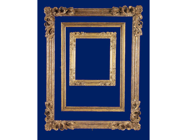 A Spanish 17th Century carved and gilded frame,
