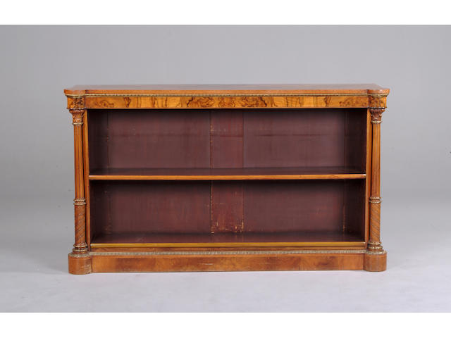 A Victorian walnut and gilt metal mounted open bookcase