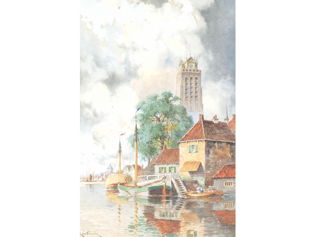 Louis Van Staaten (1836-1909) 'Grootkalk, Dordrecht' and 'Volendam' 60 x 40cm