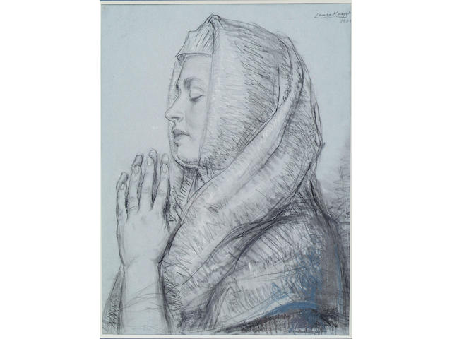 Dame Laura Knight (1877-1970), Study of the Madonna at prayer, 47.5 x 36cm.