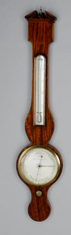 A good second quarter of the 19th century ebony and boxwood banded mahogany wheel barometer with 6.25 inch silvered dial Cattelli & Co, Hereford