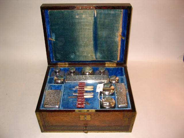 A George IV brass bound and inlaid rosewood dressing box,  by George Knight, London 1822,