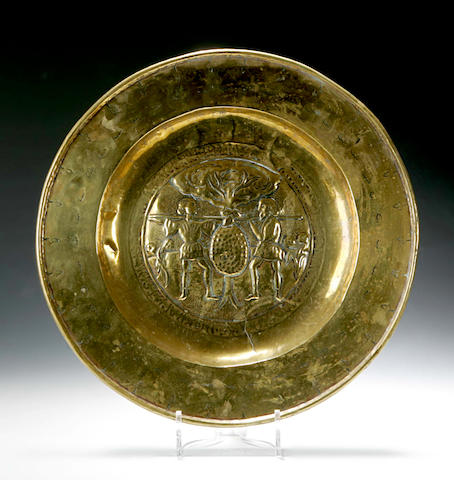 A Continental brass Alms Dish, probably 18th Century,
