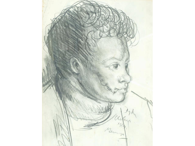 Mervyn Levy (1915-) 'Dylan Thomas - head and shoulders study', 28 x 22cm