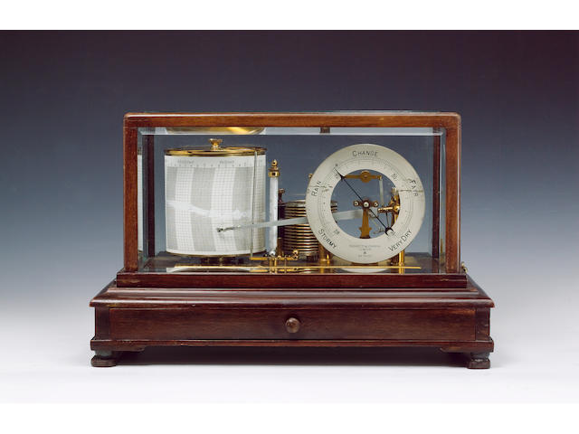 A good quality early 20th century mahogany dial barograph with thermometer Negretti & Zambra, London, No.30725