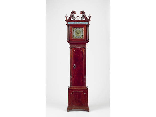 An interesting miniature mahogany longcase clock with six inch dial The dial signed 'Johanes Walley de Bolton fecit'.  Probably 19th century.