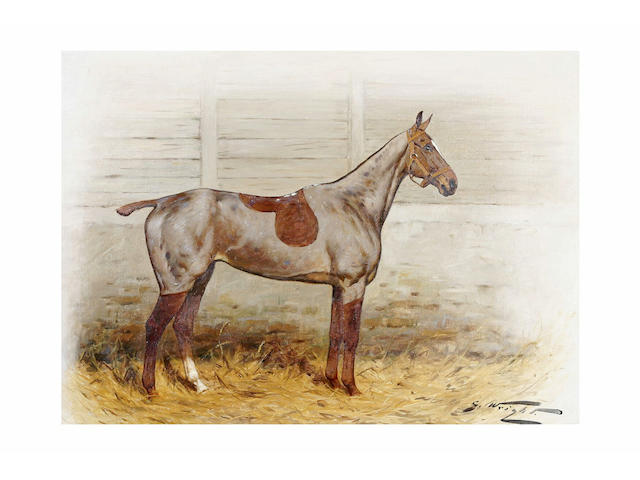 George Wright (1860-1942) A clipped chestnut hunter mare in a loose box, and another, A clipped chestnut gelding in a loose box, a pair, 61 x 56cm.