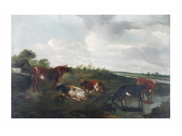 Attributed to Henry Brittan Willis Cattle grazing before a river landscape, 61 x 92cm.