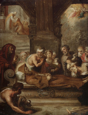 Simon de Vos (Antwerp 1603-1676) The Death of Saint Francis 33.9 x 27 cm. (13 3/8 x 10 5/8 in.)