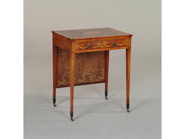 A George III mahogany, satinwood and marquetry work table