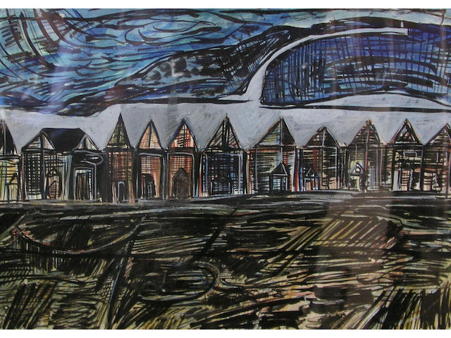 Patrick Hayman (1915-1988) 'Harbour town by the sea' 24 x 25cm