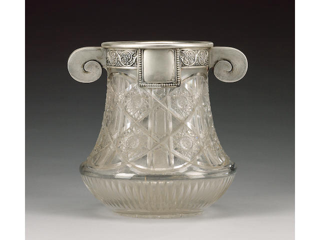 A large late 19th century Russian silver-mounted and cut-glass two-handled vase, by Faberg&#233;, circa 1890,