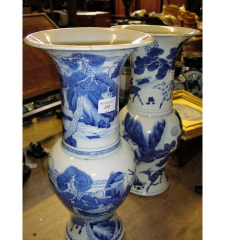 Two blue and white baluster vases Decorated with deer, birds and gnarled pines, 46cm high. (one A/F) (2)
