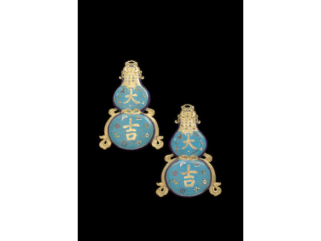 A rare pair of Imperial cloisonn&#233; enamel plaques Qianlong