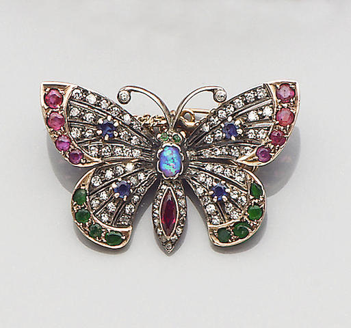 Bonhams : A late 19th century gemset butterfly brooch,
