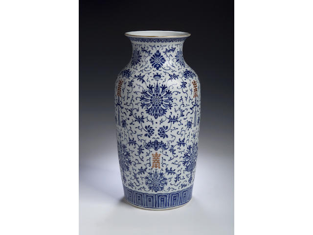 A blue and white vase, Tongzhi (1862-74), seal mark and of the period,