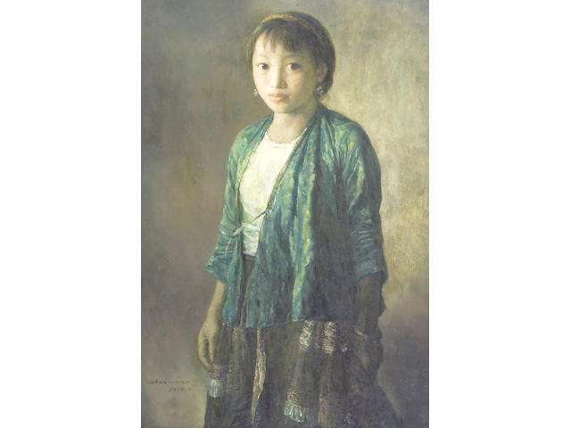 Shen Ming Cun (1956-) 'Portrait of a young girl' 91 x 62cm (36 x 24in)