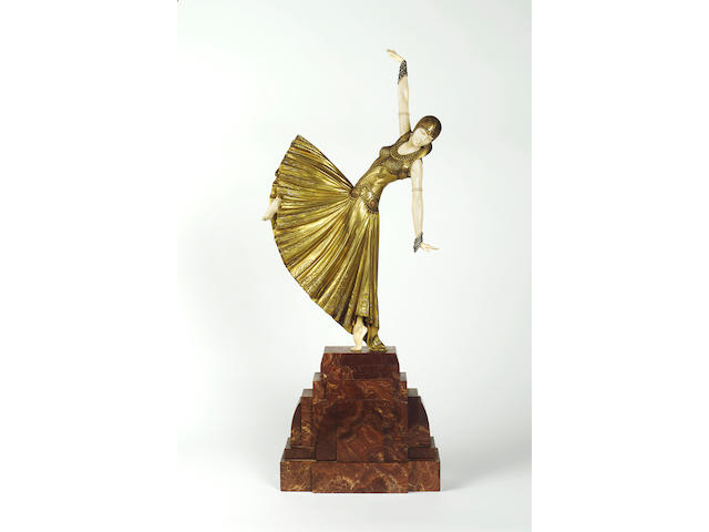 Dimitri Chiparus 'Testris' a Large and Impressive Patinated Bronze and Carved Ivory Figure, circa 1925
