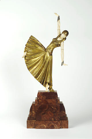 Dimitri Chiparus 'Testris' a Large and Impressive Patinated Bronze and Carved Ivory Figure, circa 1925