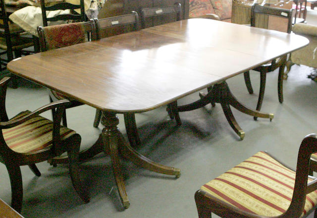 A Victorian mahogany twin pedestal D-end Dining Table,