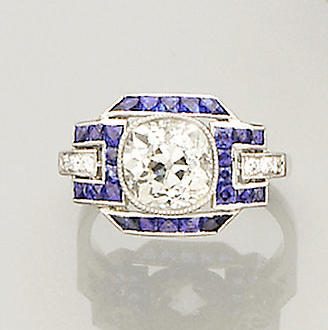 A diamond and sapphire dress ring